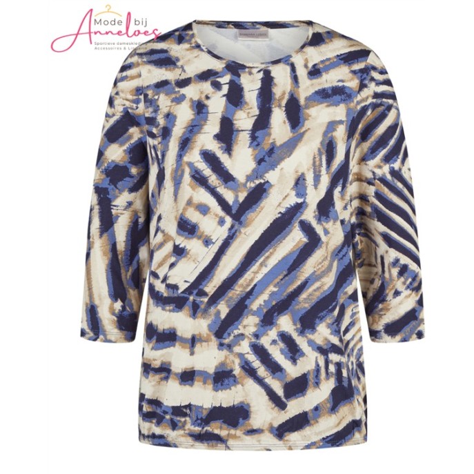 Barbara Lebek Shirt 15924062-530 ronde hals blauw beige ecru